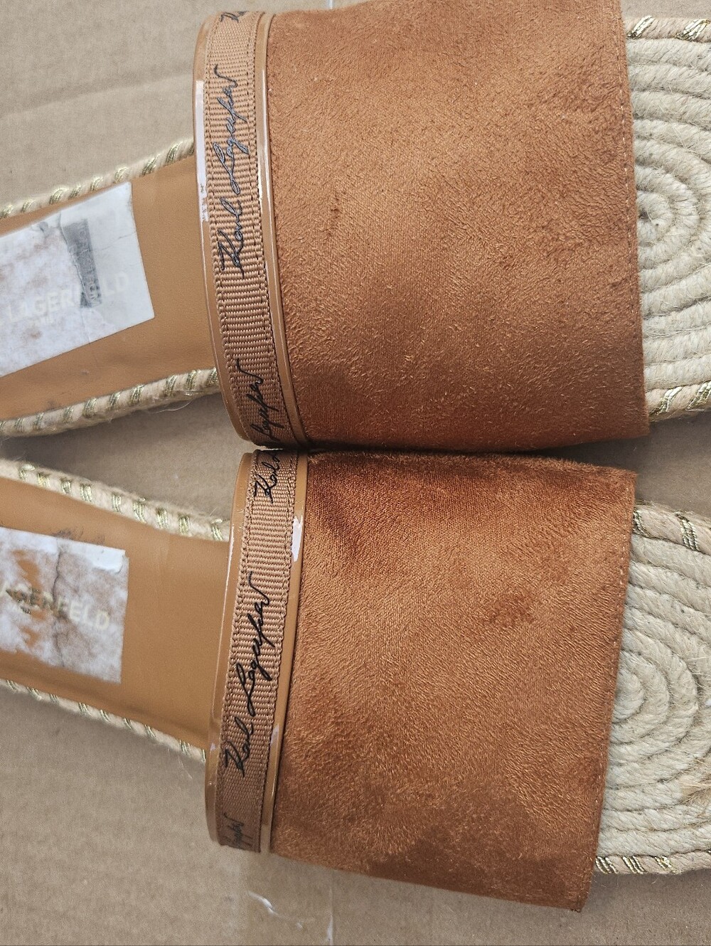 Karl Lagerfeld Copper Suede Slide Sandals